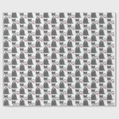 Papier Cadeau chat gris avec noeud rose (Plat)