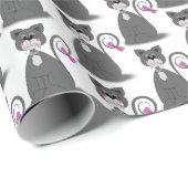 Papier Cadeau chat gris avec noeud rose (Coin rond)