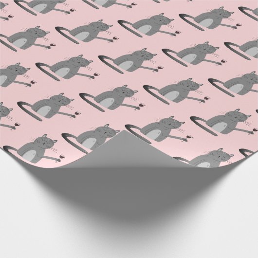 Papier Cadeau Chat Gris Avec Papier À Vin Rouge (Coin)