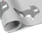 Papier Cadeau Chat gris et blanc Tuxedo (Coin rond)