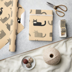 Papier Cadeau Chat gris et noir mou Anniversaire animal minimal