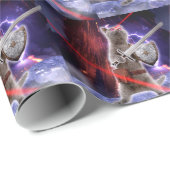 Papier Cadeau Chat guerrier avec lasers de l'oeil (Coin rond)