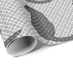 Papier Cadeau Chat japonais - copie noire et blanche de kimono