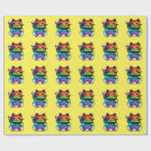 Papier Cadeau Chat japonais de bonne chance avec arc-en-ciel (Plat)