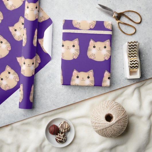 Papier Cadeau Chat jaune sur pourpre royal (Artisanat)