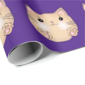 Papier Cadeau Chat jaune sur pourpre royal (Coin rond)