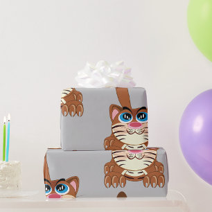 Papier Cadeau Chat jouant avec Big Blue yeux amusant Whimsical K