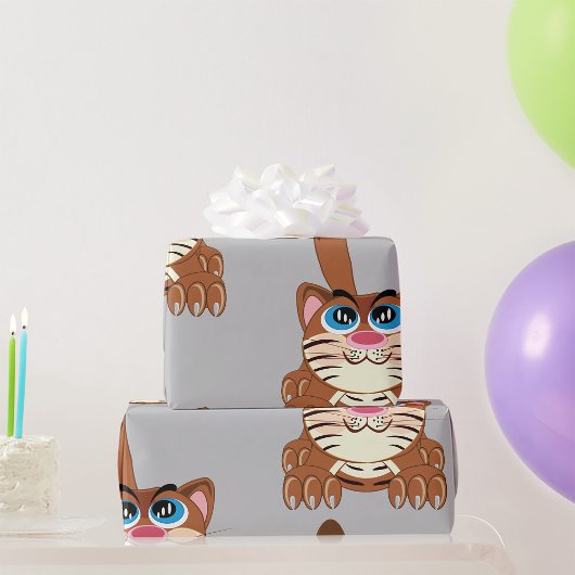 Papier Cadeau Chat jouant avec Big Blue yeux amusant Whimsical K