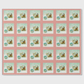 Papier Cadeau Chat Kitty vintage en carton rose (Plat)