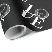 Papier Cadeau Chat Love sur Décor Noir (Coin rond)