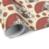 Papier Cadeau Chat Maneki Neko Asiatique (Coin rond)