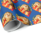 Papier Cadeau Chat mangeant des boulettes de fromage (Coin rond)