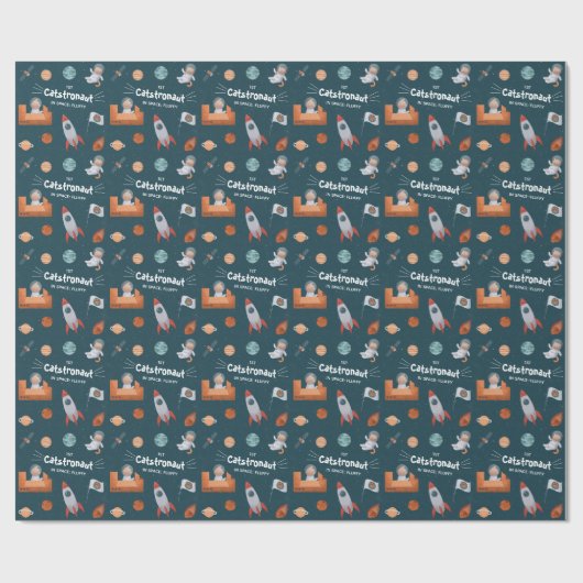 Papier Cadeau Chat mignon dans l'espace, Chats sur Mars, avec no (Plat)