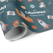 Papier Cadeau Chat mignon dans l'espace, Chats sur Mars, avec no (Coin rond)