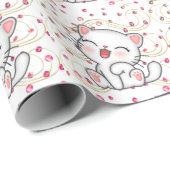 Papier Cadeau Chat mignon sur les sonneries roses (Coin rond)