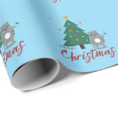 Papier Cadeau Chat mignonne avec café et arbre Noël Meowy (Coin rond)