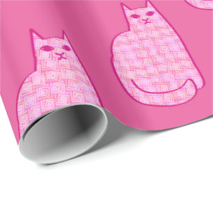 Papier Cadeau Chat moderne du milieu du siècle, Fuchsia et rose