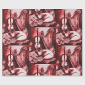 Papier Cadeau CHAT MUSIQUE, OWL, Instruments de musique Rouge Bl (Plat)