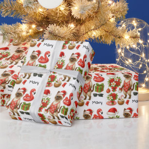 Papier Cadeau Chat Noël Été Juillet Fête de Piscine