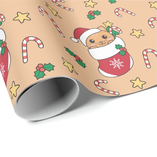 Papier Cadeau Chat Noël Neige Hiver Animaux Chats (Coin rond)