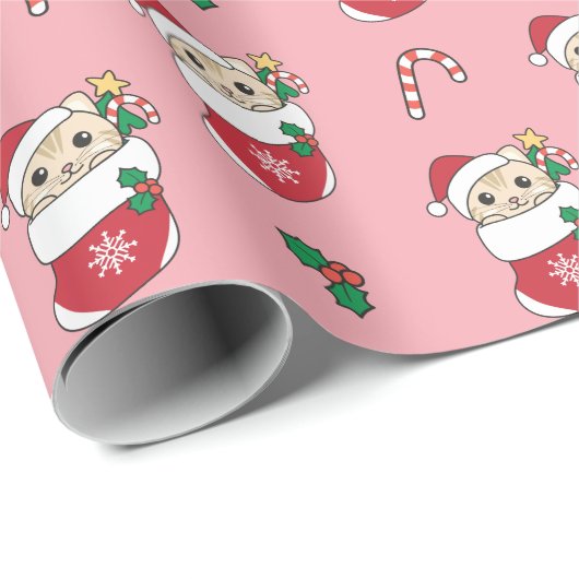 Papier Cadeau Chat Noël Neige Hiver Animaux Chats Vacances (Coin rond)