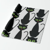 Papier Cadeau Chat noir à oreille verte (Déroulé)