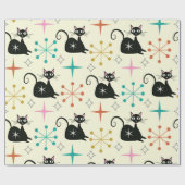 Papier Cadeau Chat noir atomique de milieu de siècle avec des ex (Plat)