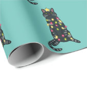 Papier Cadeau Chat noir aux lumières de Noël (Coin rond)