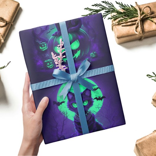 Papier Cadeau Chat noir aux yeux verts brillants