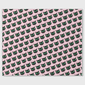 Papier Cadeau Chat noir aux yeux verts sur rose pastel (Plat)