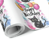 Papier Cadeau Chat noir avec ballons (Coin rond)