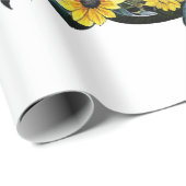 Papier Cadeau chat noir avec des fleurs (Coin rond)