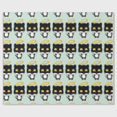 Papier Cadeau Chat Noir Avec Dessin Caricature En Halo Or (Plat)