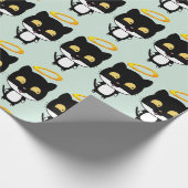 Papier Cadeau Chat Noir Avec Dessin Caricature En Halo Or (Coin)