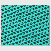 Papier Cadeau Chat noir avec les yeux verts sur bleu turquoise (Plat)