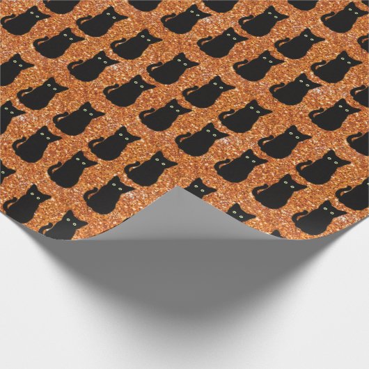 Papier Cadeau Chat noir, chaton mignon, parties scintillant oran (Coin)