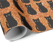 Papier Cadeau Chat noir, chaton mignon, parties scintillant oran (Coin rond)