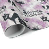 Papier Cadeau Chat noir de fête d'Halloween Diable Citrouille Ch (Coin rond)