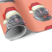 Papier Cadeau Chat noir de Noël  (Coin rond)