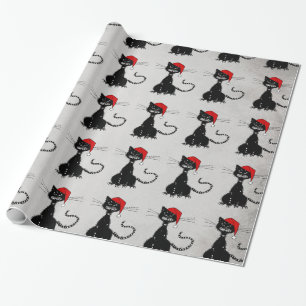 Papier Cadeau Chat noir de Noël malin
