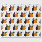 Papier Cadeau Chat noir d'Halloween et Motif Citrouille (Plat)