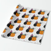 Papier Cadeau Chat noir d'Halloween et Motif Citrouille (Déroulé)