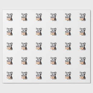 Papier Cadeau Chat noir drôle gravure vintage Halloween Design