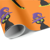 Papier Cadeau Chat Noir Éffrayant Trick ou traiter Halloween (Coin rond)