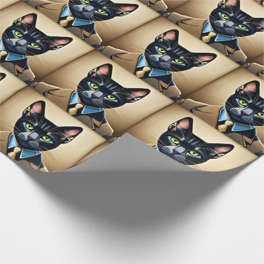 PAPIER CADEAU CHAT NOIR EN COUVERTURE PAPIER D'ANNIVERSAIRE D'AN (Coin)