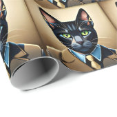 PAPIER CADEAU CHAT NOIR EN COUVERTURE PAPIER D'ANNIVERSAIRE D'AN (Coin rond)