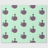Papier Cadeau Chat noir en vert de tasse (Plat)