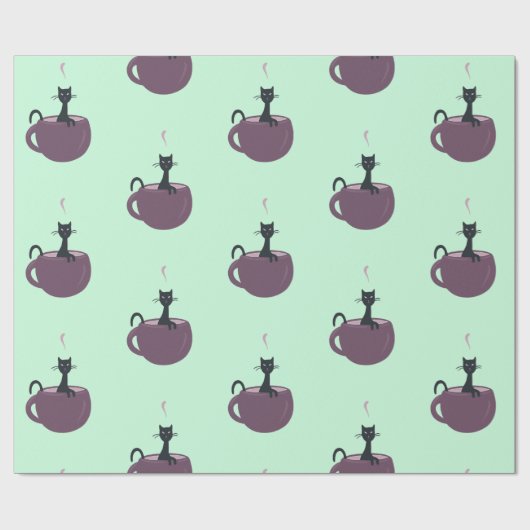 Papier Cadeau Chat noir en vert de tasse (Plat)