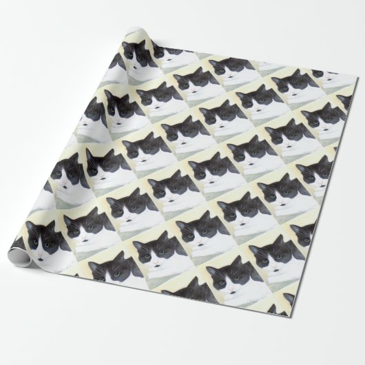 Papier Cadeau Chat noir et blanc (Déroulé)