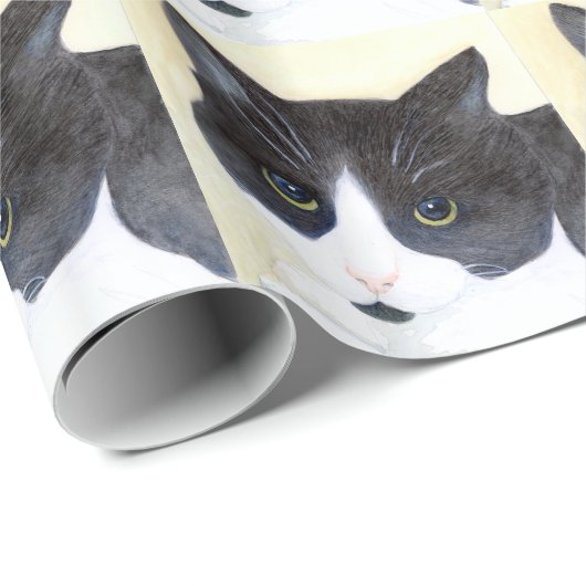Papier Cadeau Chat noir et blanc (Coin rond)